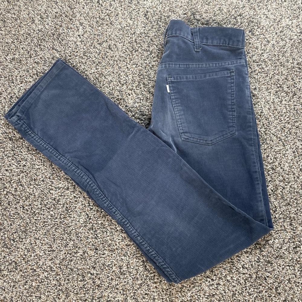 Vintage Levi's 519 Mens 30x34 Corduroy Pants Navy Blue Slim Straight Made in USA
